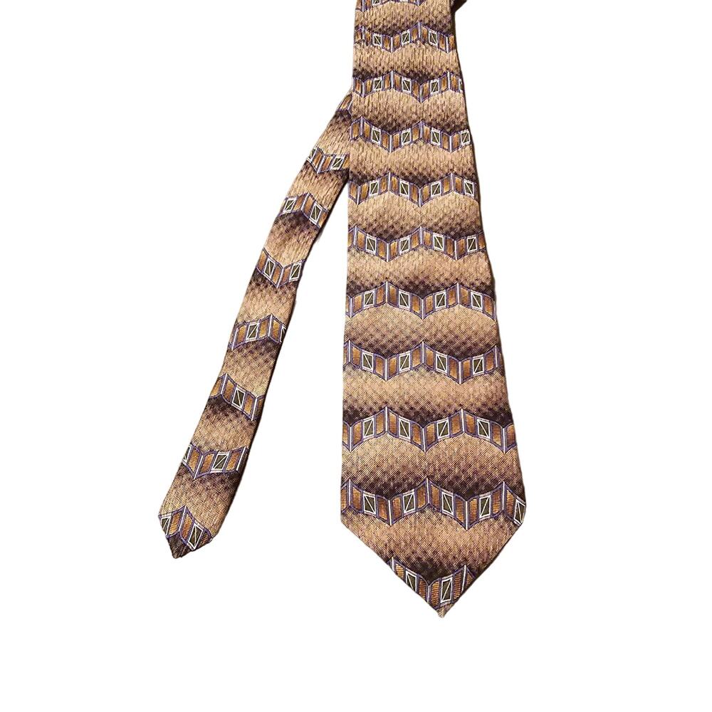 Vintage Picone Brown, tan and blue 100% silk‎ tie